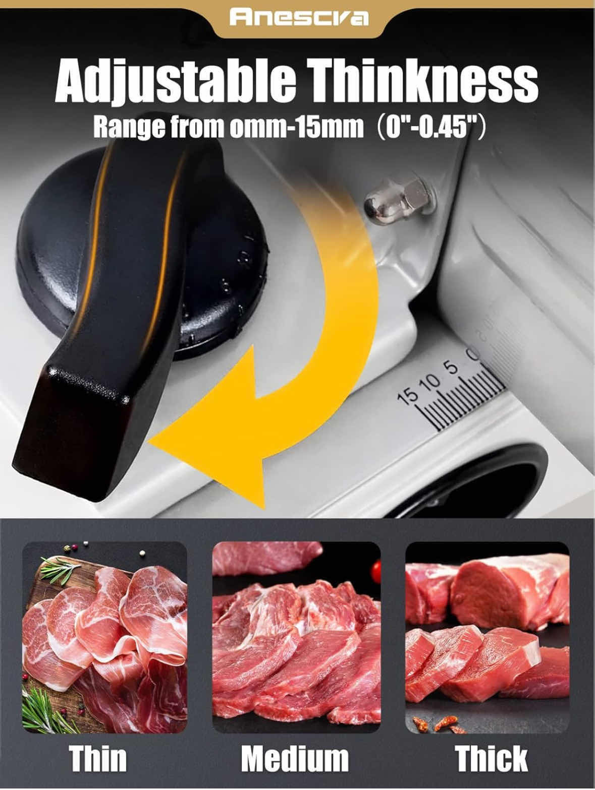 Photo 3 of ANESCRA 200W ELECTRIC DELI FOOD SLICER W REMOVABLE 7.5” STAINLESS STEEL SERRATED BLADE, ADJUSTABLE THICKNESS (SL-520)