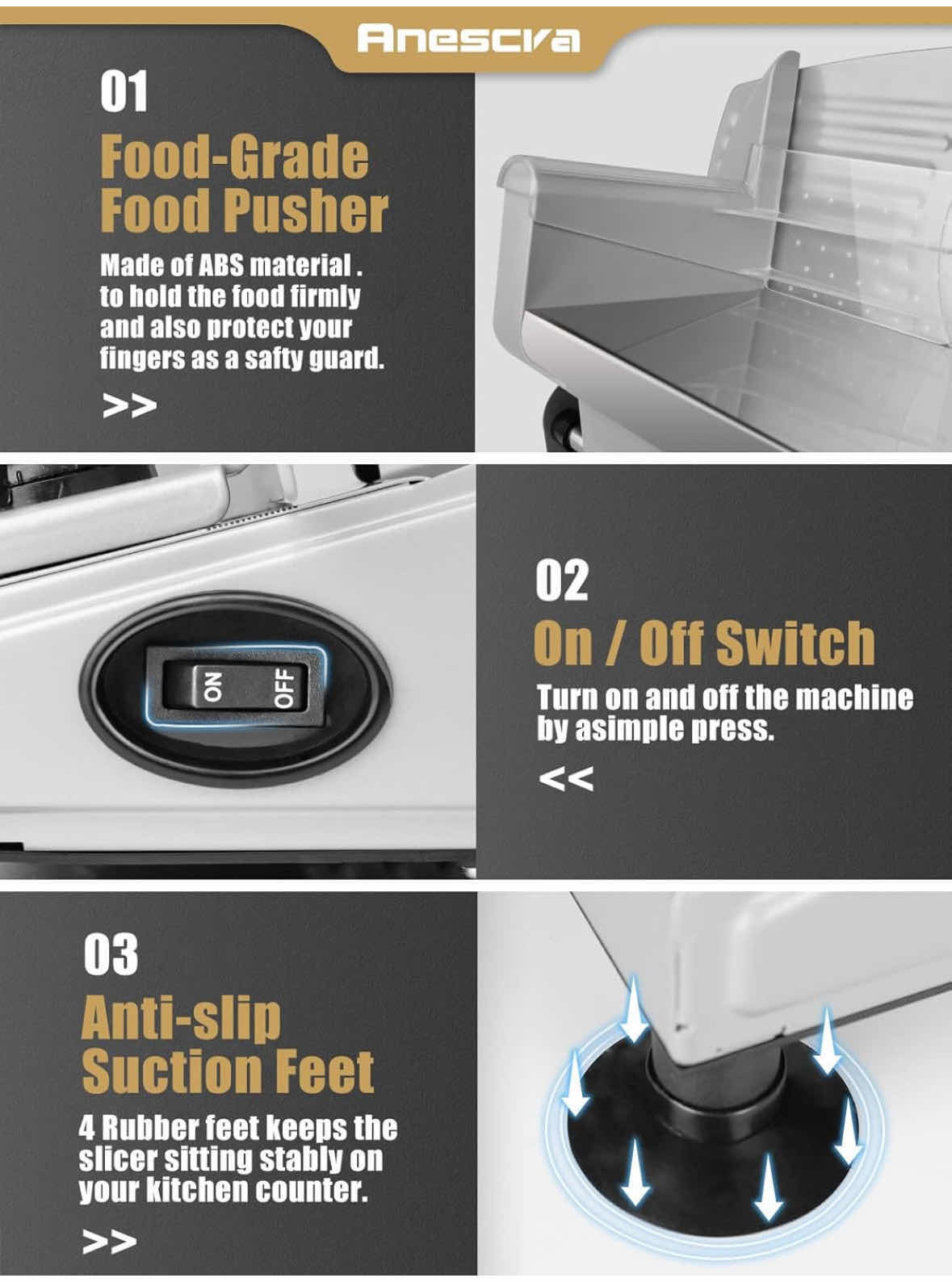 Photo 1 of ANESCRA 200W ELECTRIC DELI FOOD SLICER W REMOVABLE 7.5” STAINLESS STEEL SERRATED BLADE, ADJUSTABLE THICKNESS (SL-520)