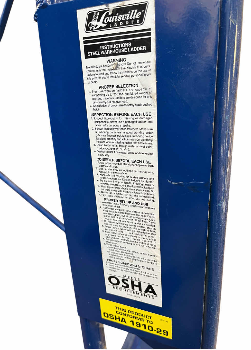 Photo 1 of LOUISVILLE LADDER BLUE STEEL ROLLING WAREHOUSE LADDER 28” X 53” H106”