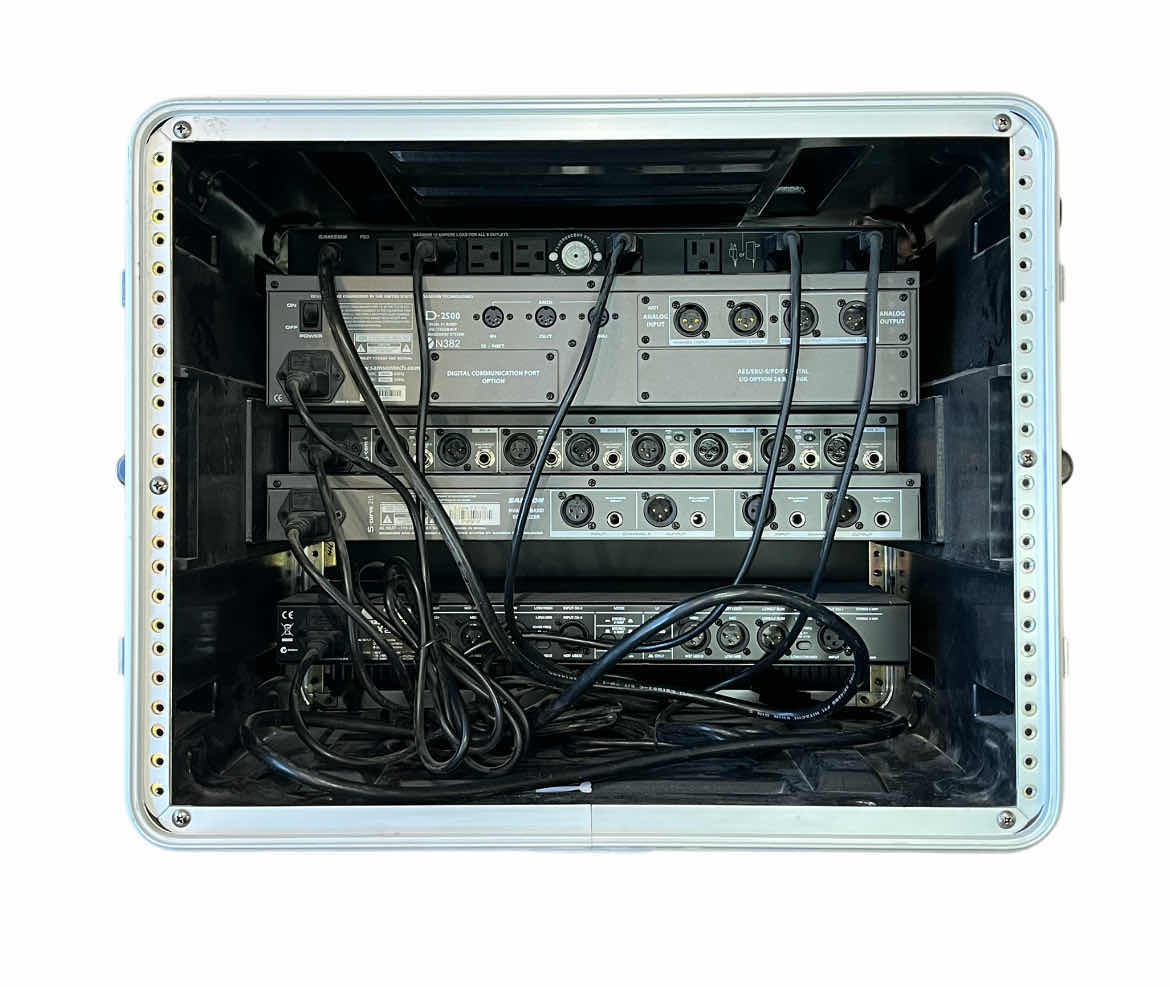 Photo 1 of SAMSON-POWER BRITE PB9, DUAL 31 BAND EQ/FEEDBACK MANAGEMENT SYSTEM D2500, 4-CHANNEL COMPRESSOR GATE S-COM 4, DUAL 15 BAND EQUALIZER S-CURVE 215 & ALTO PROFESSIONAL CROSSOVER AX 2304 W STAGG HARD-CASE 22” X 22.5” H16”