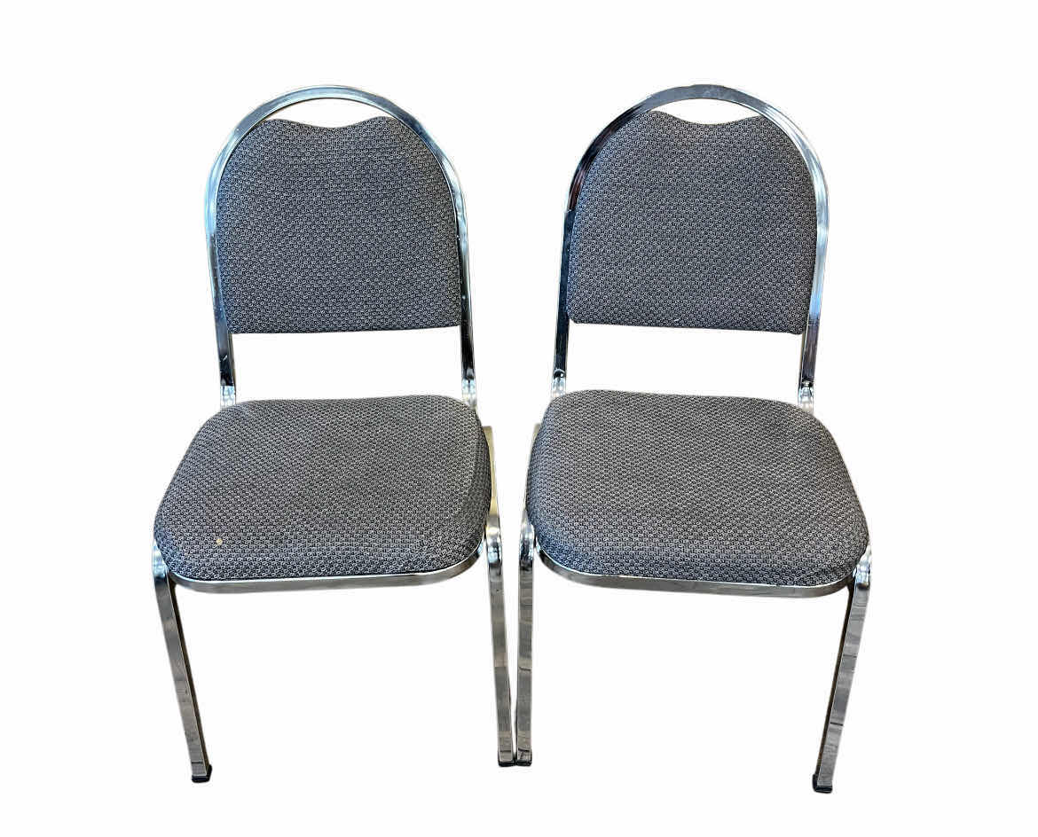 Photo 1 of FDL GRAY FABRIC PADDED CHROME FRAME EVENT STACKABLE CHAIRS (2)