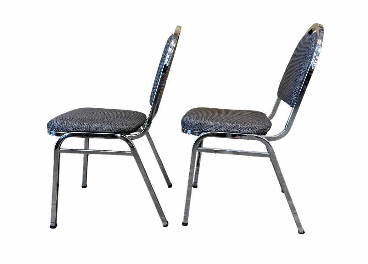 Photo 1 of FDL GRAY FABRIC PADDED CHROME FRAME EVENT STACKABLE CHAIRS (2)