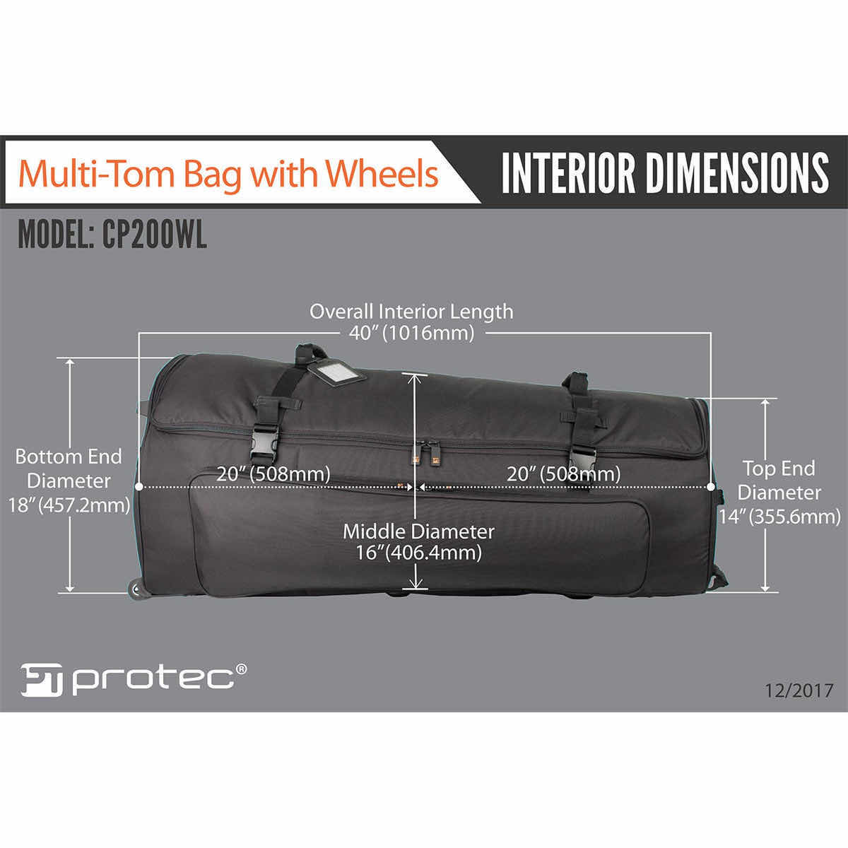 Photo 1 of PROTEC DELUXE SERIES BLACK MULTI-TOM DRUM ROLLING BAG CP200WLBAG