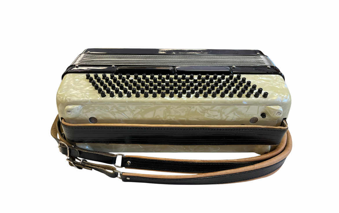Photo 1 of FRONTALINI PIANO ACCORDION W ORIGINAL LEATHER HARD CASE & MUSIC BOOKS
