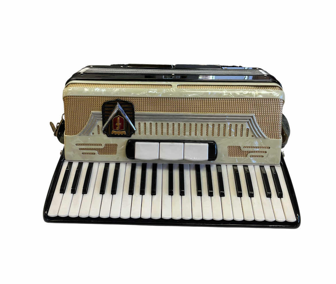 Photo 1 of FRONTALINI PIANO ACCORDION W ORIGINAL LEATHER HARD CASE & MUSIC BOOKS