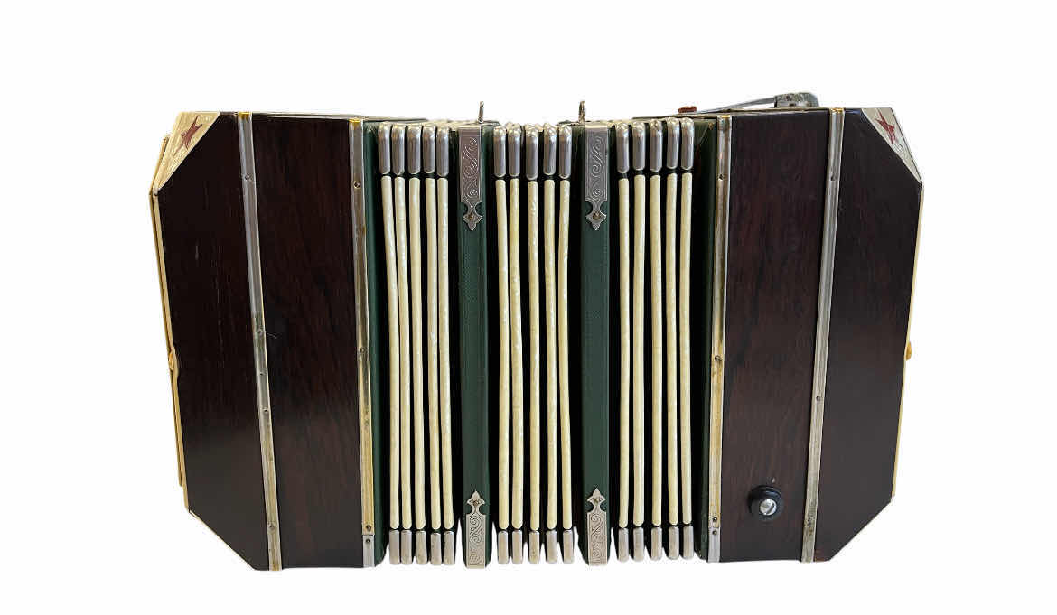 Photo 1 of E.GLASS & SONS BANDONEON CONCERTINA W LEATHER WRAPPED WOOD CASE