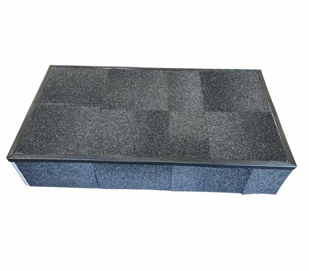 Photo 1 of COMMERCIAL RETAIL SLATE GRAY CARPET TILED ROLLING STAGE PLATFORM 85” X 49” H18”
