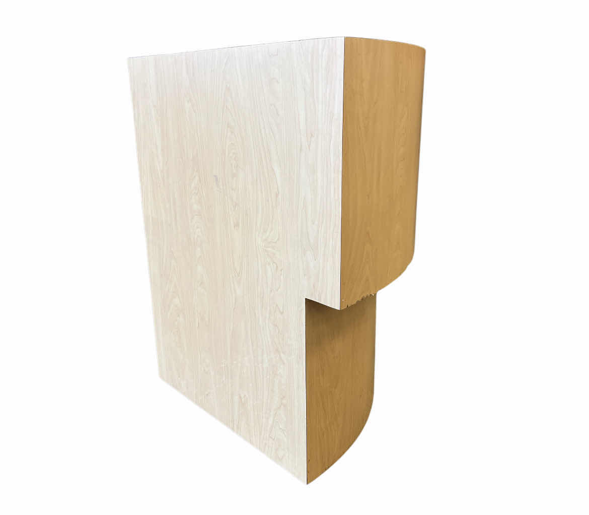 Photo 1 of COMMERCIAL RETAIL NATURAL WOOD SIDE GREEN TOP FINISH CORNER DISPLAY PLATFORM 34” X 24” H30”