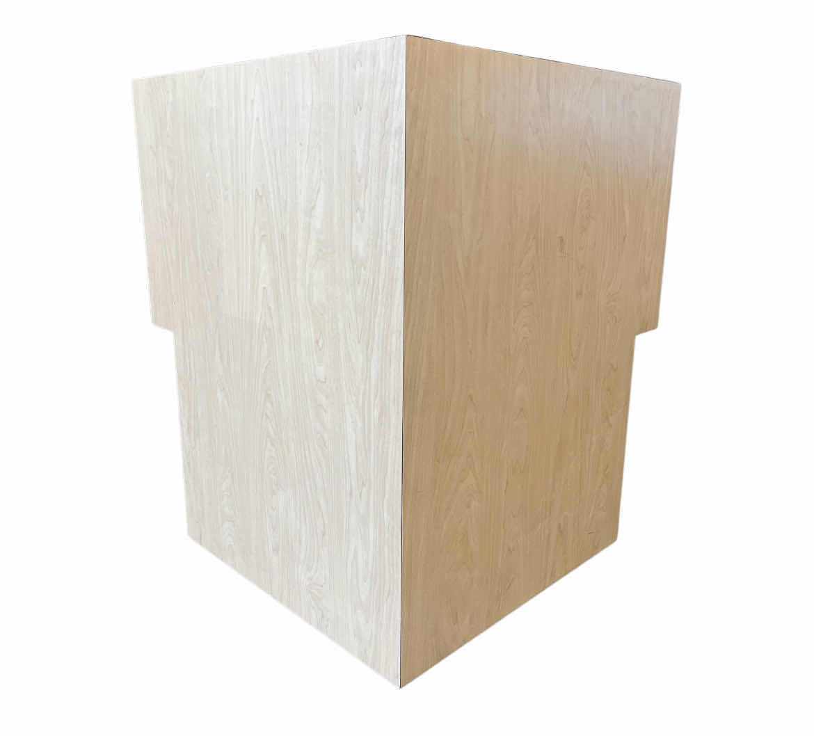 Photo 1 of COMMERCIAL RETAIL NATURAL WOOD SIDE GREEN TOP FINISH CORNER DISPLAY PLATFORM 34” X 24” H30”