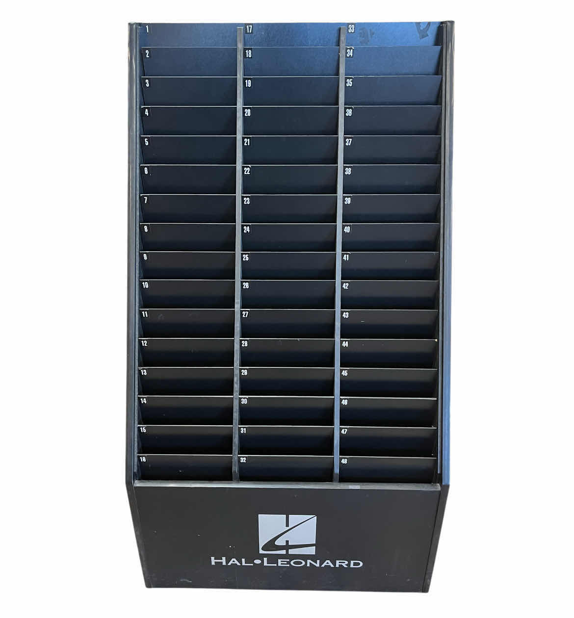 Photo 1 of HAL LEONARD BLACK FINISH RETAIL COMMERCIAL BOOK/ MAGAZINE ROLLING DISPLAY PLATFORM 32.25” X 23” H57”