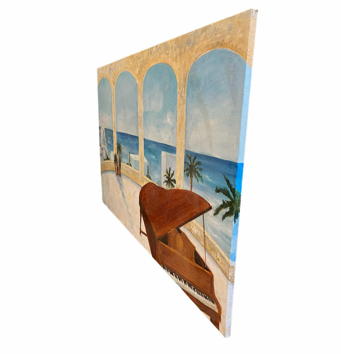 Photo 1 of PIANO OCEAN FRONT PATIO WATER PAINTED CANVAS ARTWORK LOCAL ARTIST 48” X 30”
