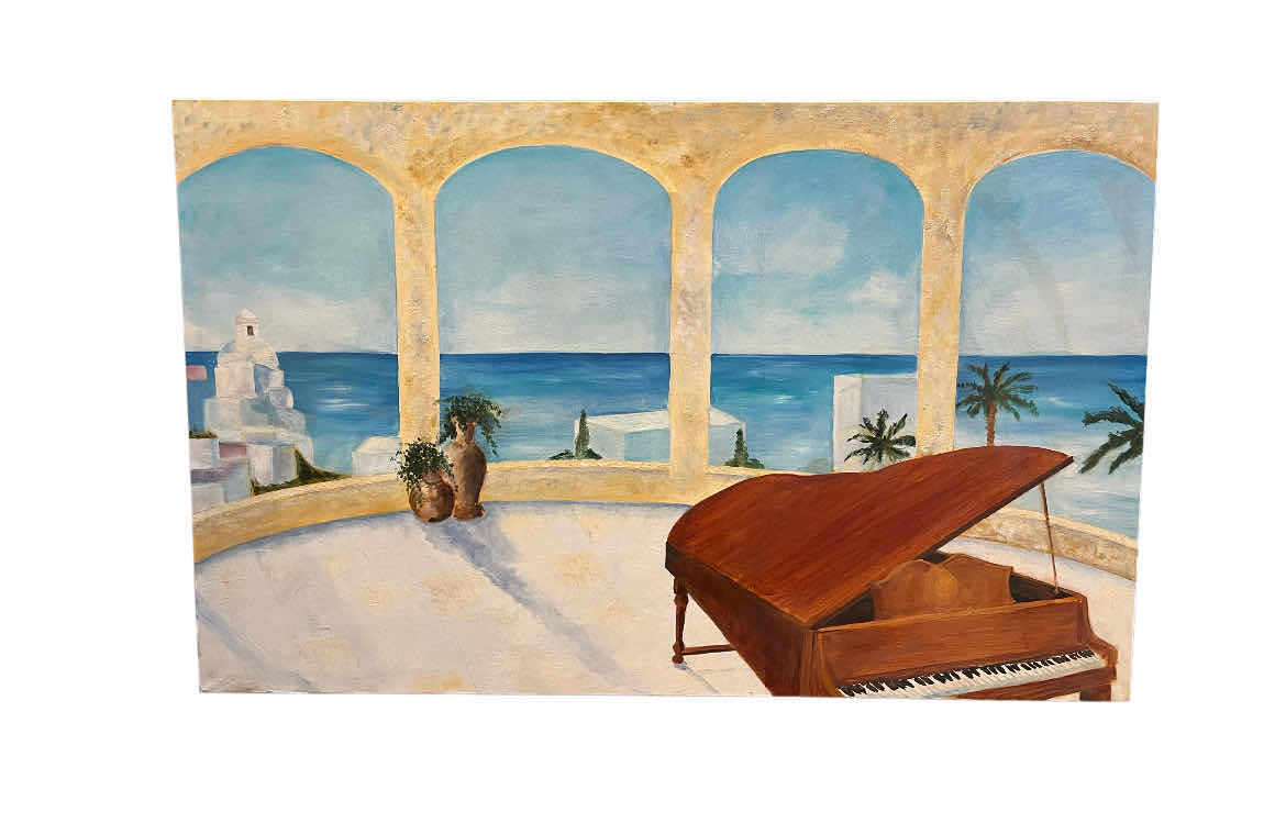 Photo 1 of PIANO OCEAN FRONT PATIO WATER PAINTED CANVAS ARTWORK LOCAL ARTIST 48” X 30”