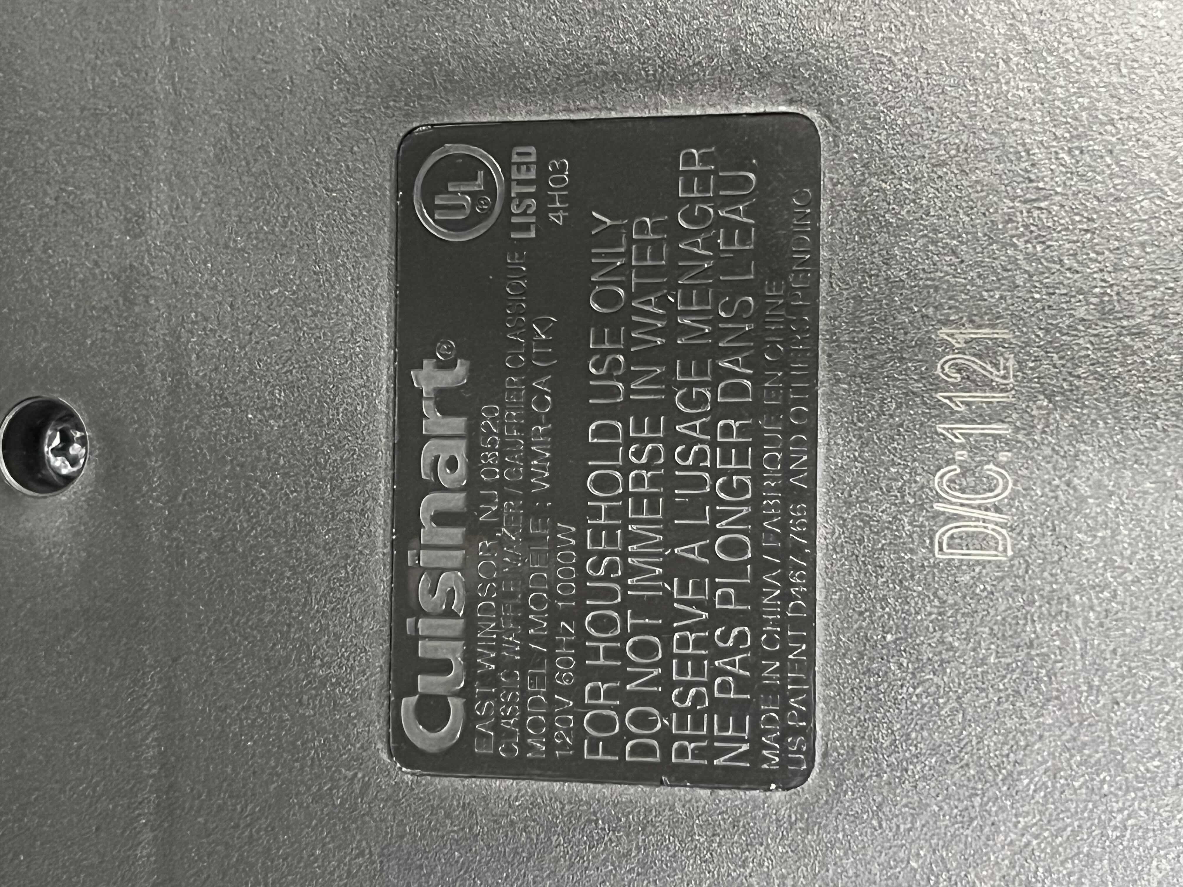 Photo 1 of CUISINART CLASSIC SINGLE WAFFLE MAKER WMR-CA