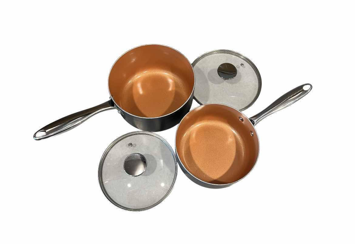 Photo 2 of MICHELANGELO SUPER NON-STICK 2PC 1QT/2QT COPPER SAUCE PANS SET W LIDS