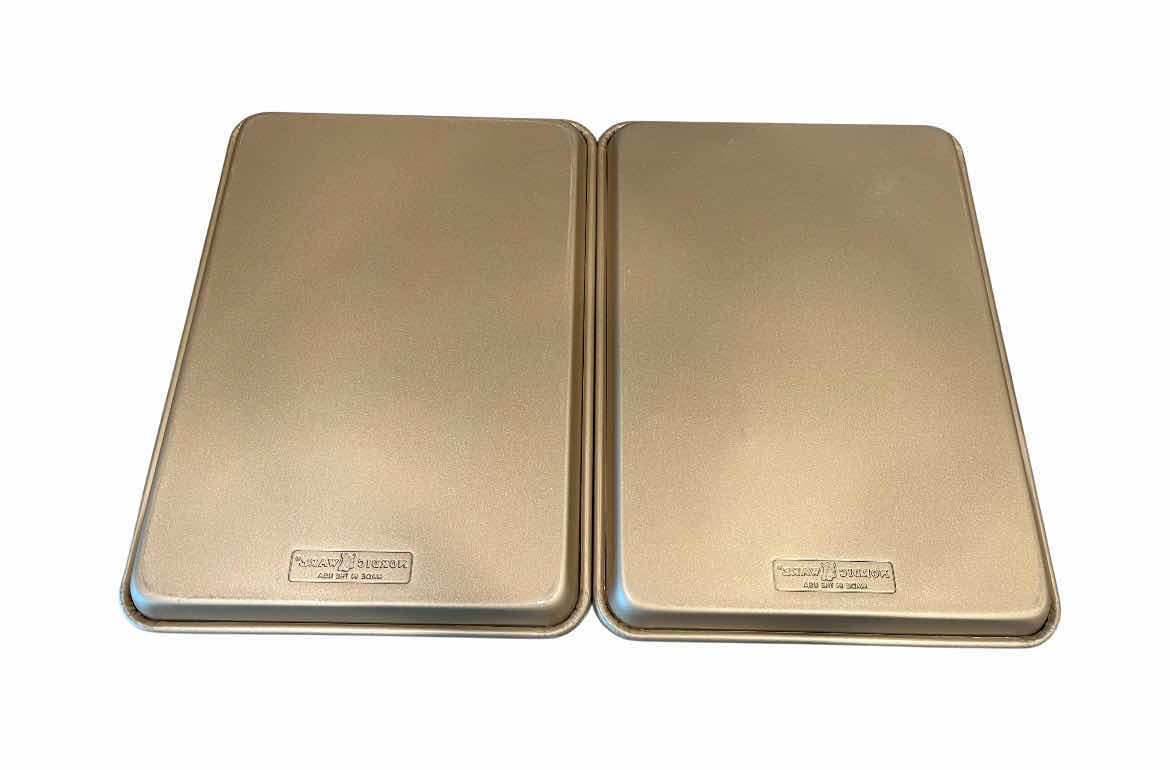 Photo 1 of NORDICWARE GOLD 3PC BAKING SHEET PANS HALF PANS (2) 1QT PAN
