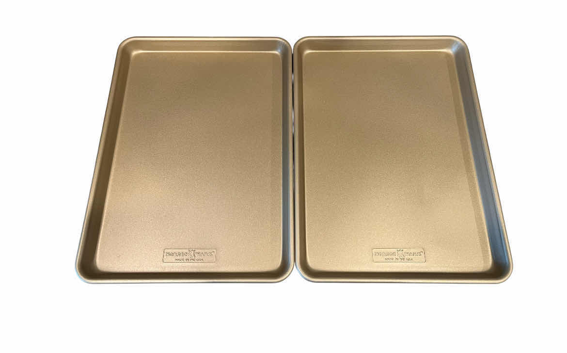 Photo 1 of NORDICWARE GOLD 3PC BAKING SHEET PANS HALF PANS (2) 1QT PAN