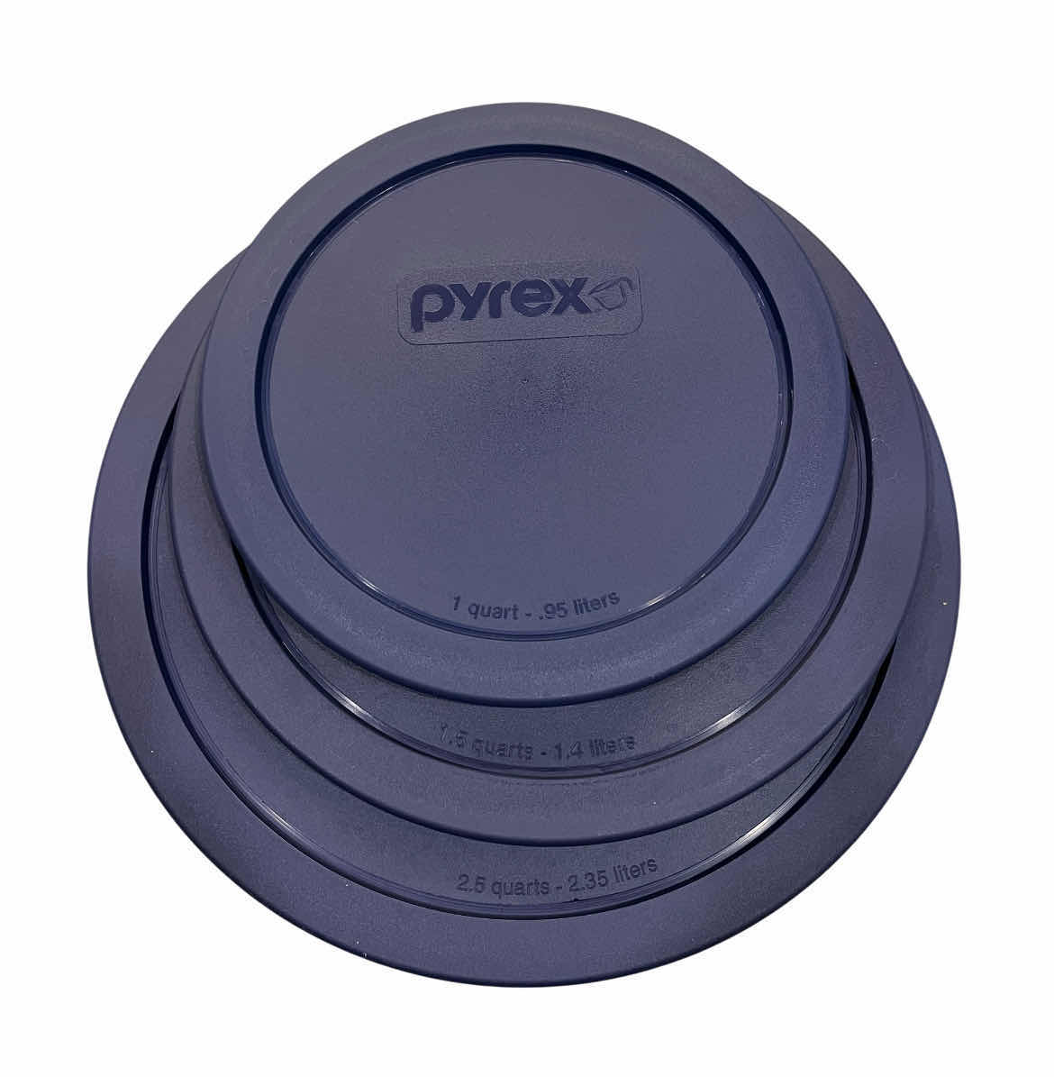 Photo 1 of PYREX 3PC GLASS ROUND FOOD STORAGE CONTAINER SET W LIDS 1QT,1.5QT,2.5QT