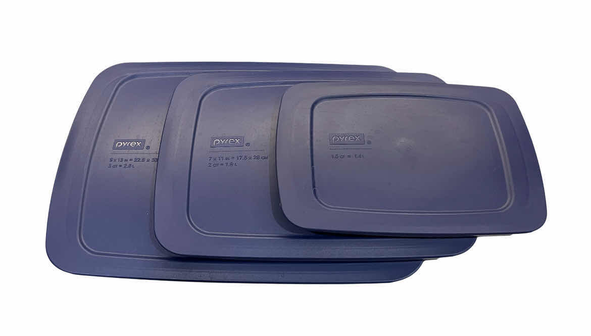 Photo 1 of PYREX 3PC GLASS ROUND FOOD STORAGE CONTAINER/ CASSEROLE DISH SET W LIDS 1.5QT,2QT,3QT