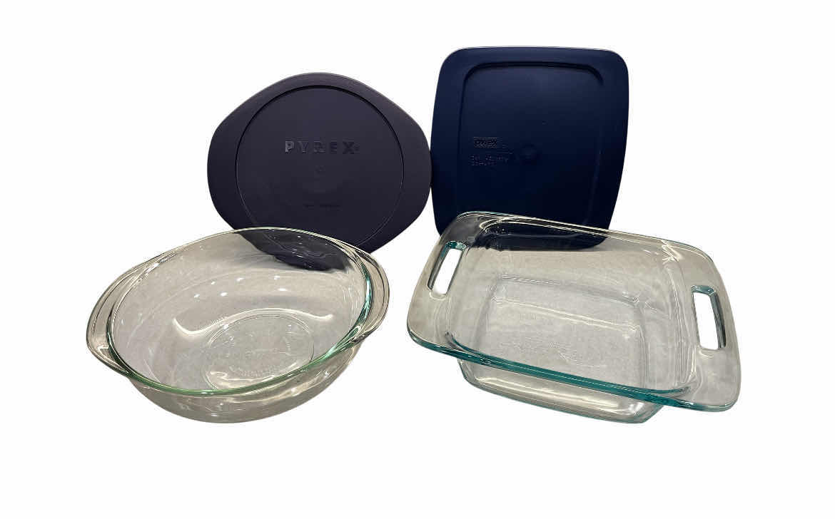 Photo 1 of PYREX 2QT ROUND & SQUARE GLASS FOOD STORAGE CONTAINER/CASSEROLE DISH