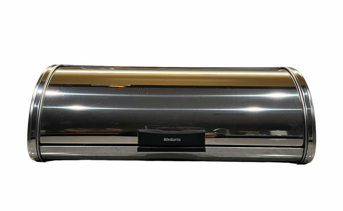 Photo 1 of BRABANTIA POLISHED STAINLESS STEEL ROLL TOP  BREAD BOX 17.5” X 10.25” H6.75”