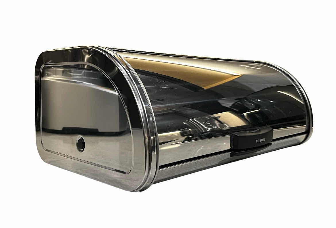 Photo 1 of BRABANTIA POLISHED STAINLESS STEEL ROLL TOP  BREAD BOX 17.5” X 10.25” H6.75”
