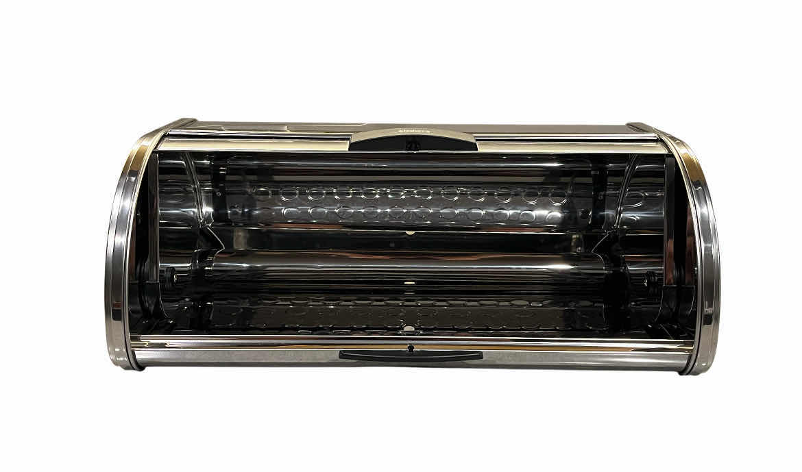 Photo 1 of BRABANTIA POLISHED STAINLESS STEEL ROLL TOP  BREAD BOX 17.5” X 10.25” H6.75”