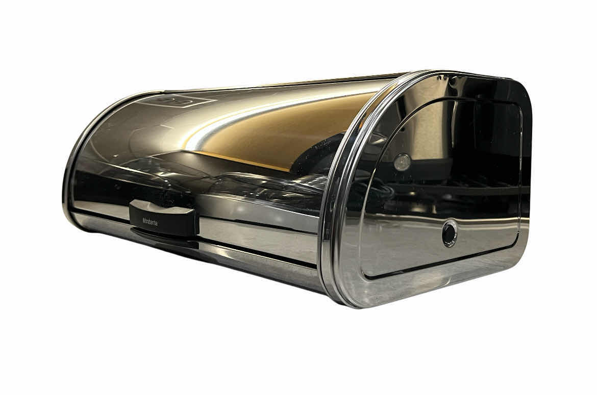 Photo 1 of BRABANTIA POLISHED STAINLESS STEEL ROLL TOP  BREAD BOX 17.5” X 10.25” H6.75”