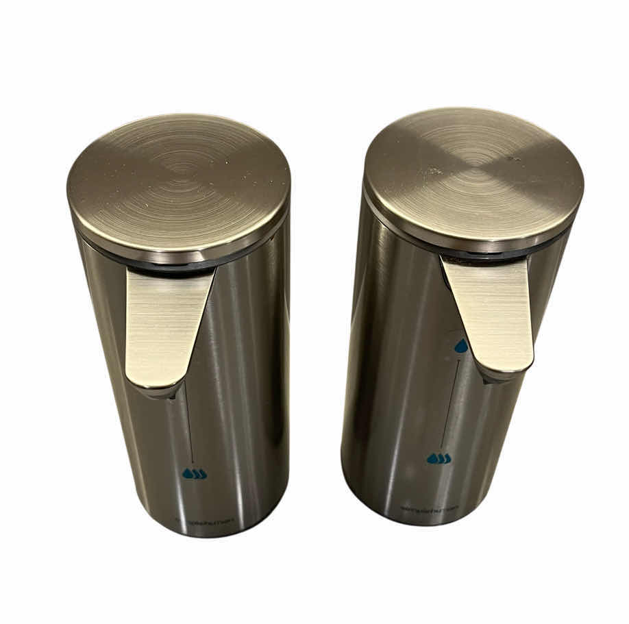 Photo 1 of SIMPLE-HUMAN 9OZ BRUSHED NICKEL AUTOMATED SOAP DISPENSER (2) W CHARGER