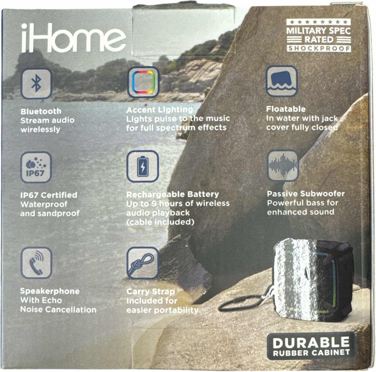 Photo 1 of IHOME BLUETOOTH RECHARGEABLE WATERPROOF SPEAKER BLACK 3.5”X 2” X H3.5”