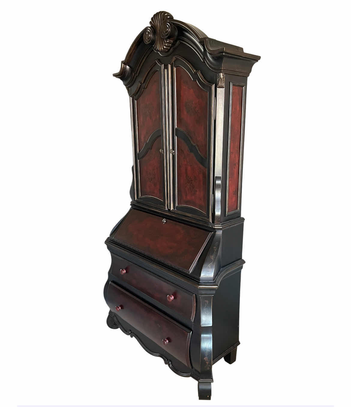 Photo 1 of PULASKI FURNITURE FLORAL PAINTED 2PC SECRETARY DESK CABINET 42” X 19” H85”