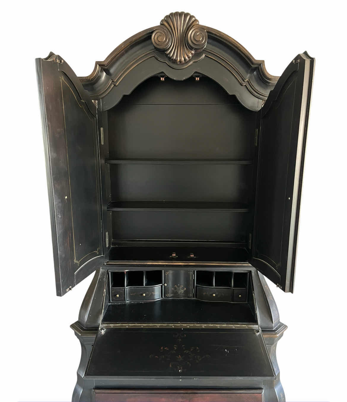 Photo 1 of PULASKI FURNITURE FLORAL PAINTED 2PC SECRETARY DESK CABINET 42” X 19” H85”