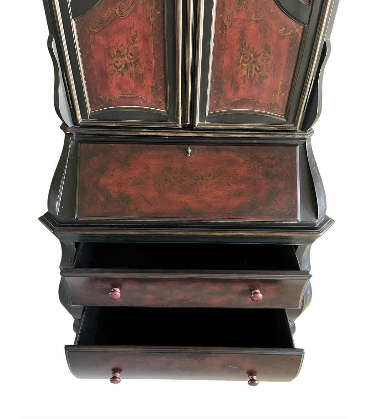 Photo 1 of PULASKI FURNITURE FLORAL PAINTED 2PC SECRETARY DESK CABINET 42” X 19” H85”