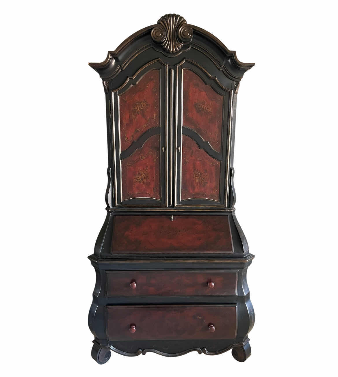 Photo 1 of PULASKI FURNITURE FLORAL PAINTED 2PC SECRETARY DESK CABINET 42” X 19” H85”