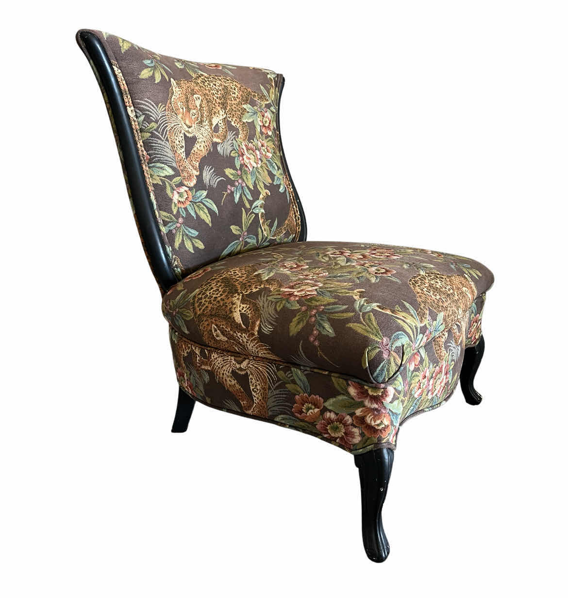 Photo 1 of CHEETAH & FLORAL UPHOLSTERED ARMLESS ACCENT CHAIR 27” X 31” H34”