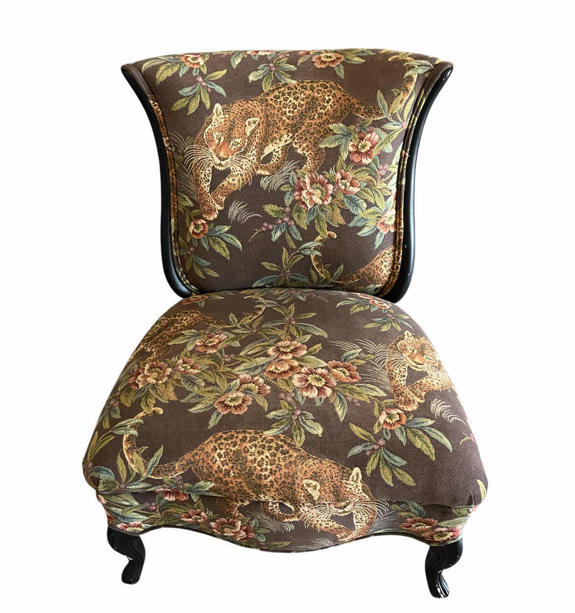 Photo 1 of CHEETAH & FLORAL UPHOLSTERED ARMLESS ACCENT CHAIR 27” X 31” H34”