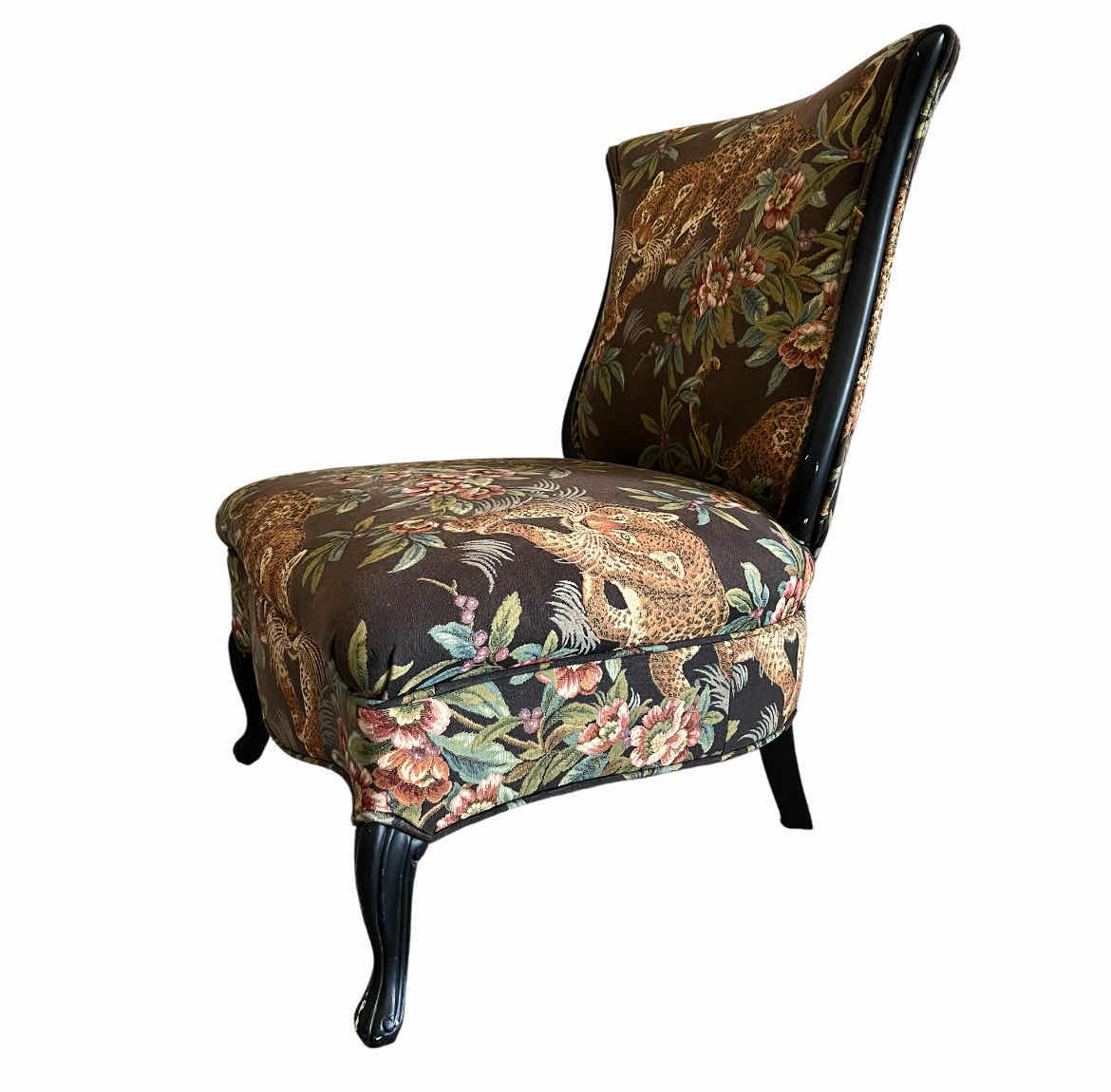 Photo 1 of CHEETAH & FLORAL UPHOLSTERED ARMLESS ACCENT CHAIR 27” X 31” H34”