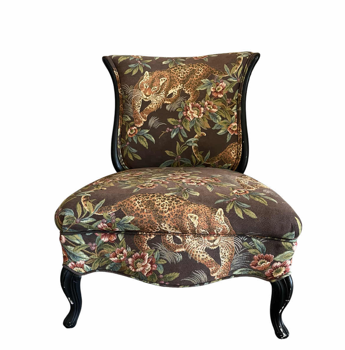 Photo 1 of CHEETAH & FLORAL UPHOLSTERED ARMLESS ACCENT CHAIR 27” X 31” H34”