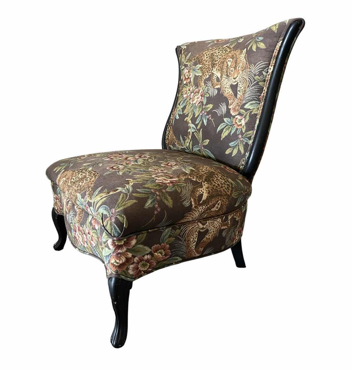 Photo 1 of CHEETAH & FLORAL UPHOLSTERED ARMLESS ACCENT CHAIR 27” X 31” H34”