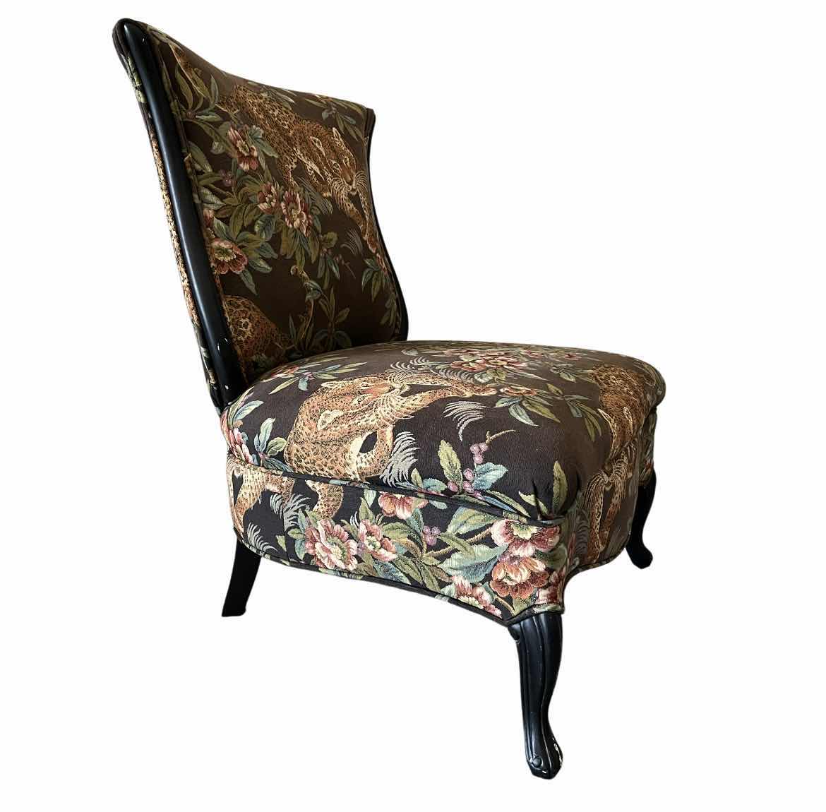 Photo 1 of CHEETAH & FLORAL UPHOLSTERED ARMLESS ACCENT CHAIR 27” X 31” H34”