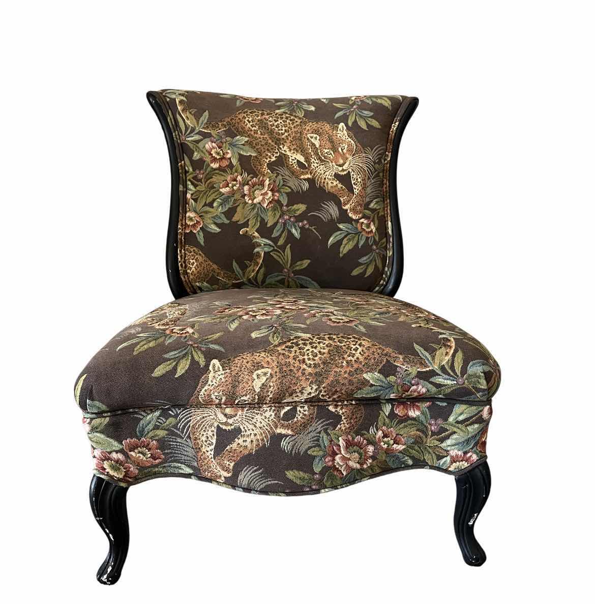 Photo 1 of CHEETAH & FLORAL UPHOLSTERED ARMLESS ACCENT CHAIR 27” X 31” H34”
