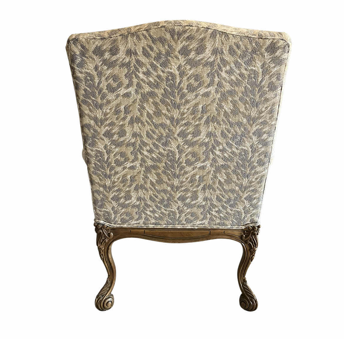 Photo 1 of SHERRILL VICTORIAN STYLE LEOPARD PRINT UPHOLSTERED ORNATE WOOD CARVED ARM CHAIR 27” X 30” H39”