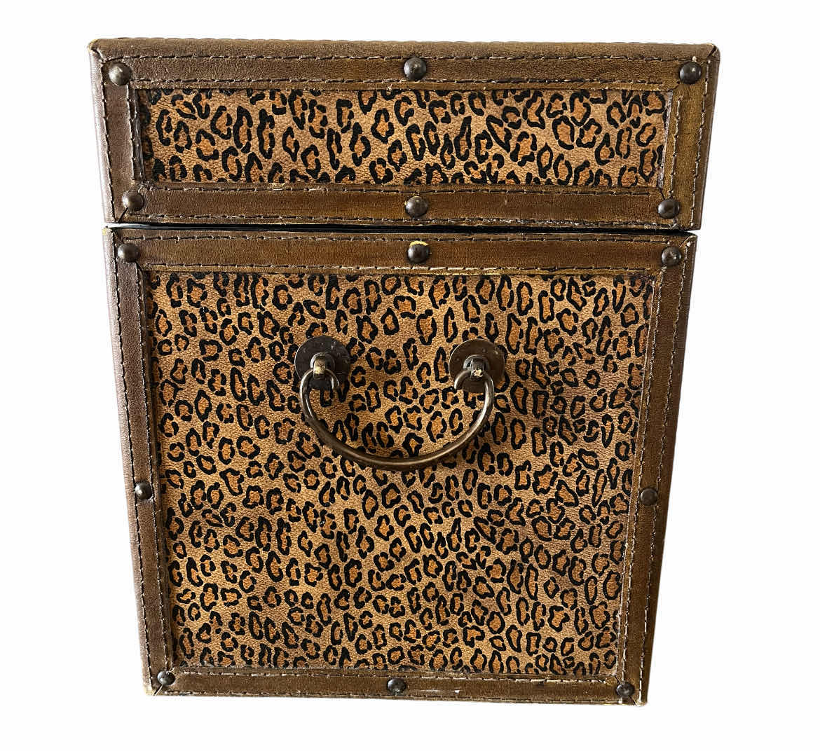 Photo 1 of CHEETAH PRINT LEATHER WRAPPED WOOD TRUNK 11.25” X 7.5” H9”