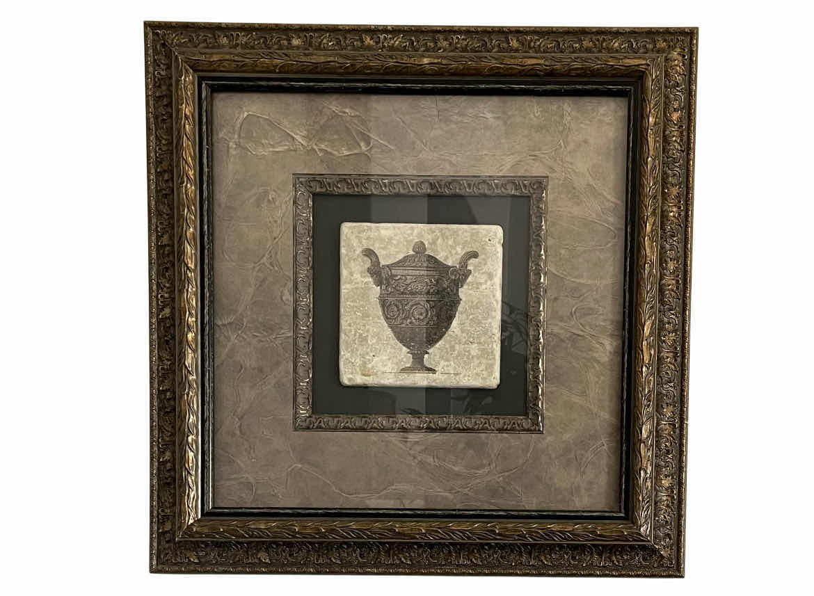 Photo 1 of PAINTED URN STONE TABLET FRAMED ARTWORK 26” X 26”