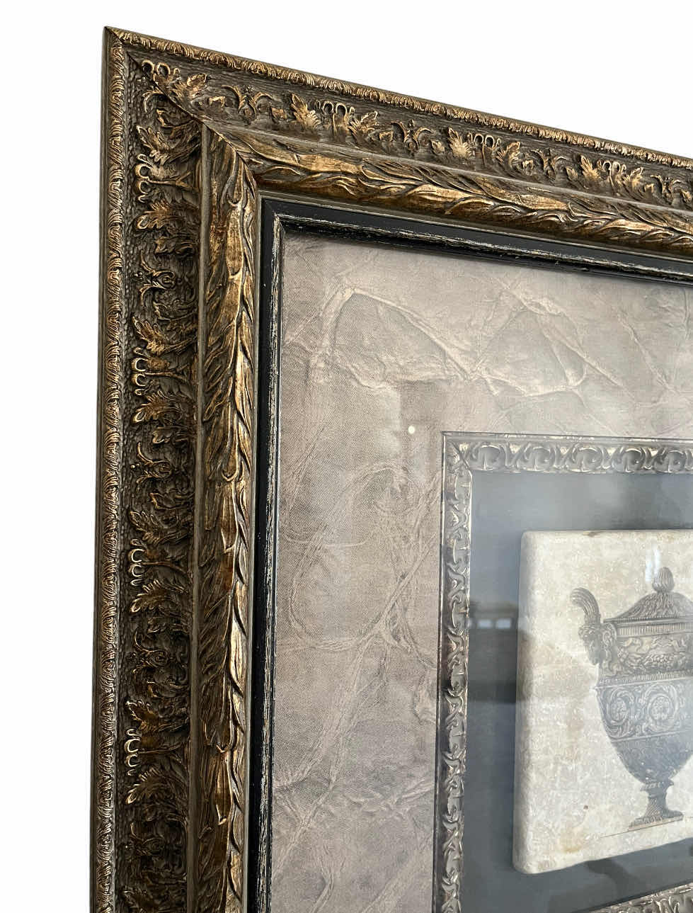 Photo 1 of PAINTED URN STONE TABLET FRAMED ARTWORK 26” X 26”