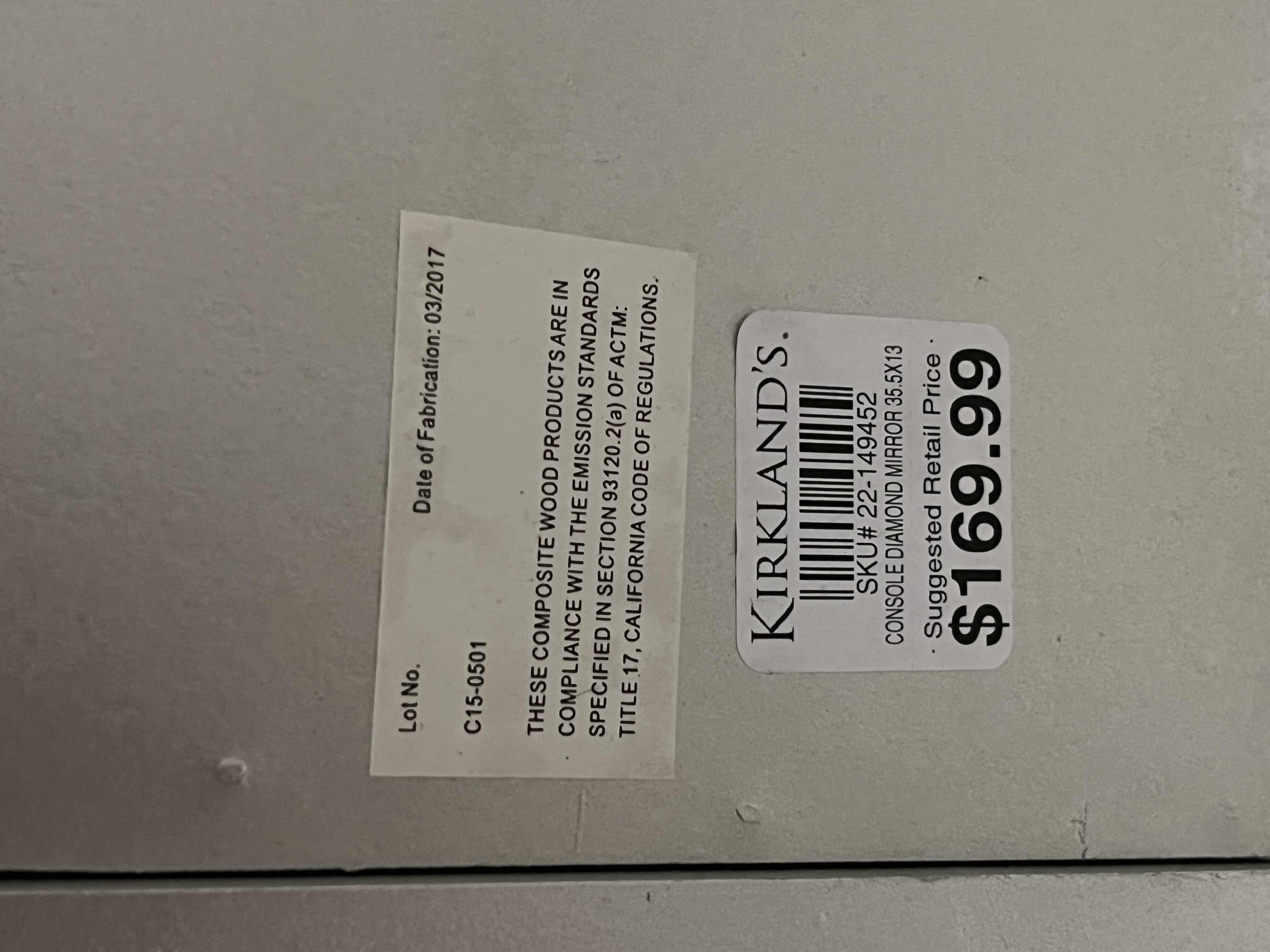 Photo 1 of KIRKLANDS DIAMOND MIRRORED 2 DRAWER CONSOLE TABLE 35.5” X 14” H31.25”