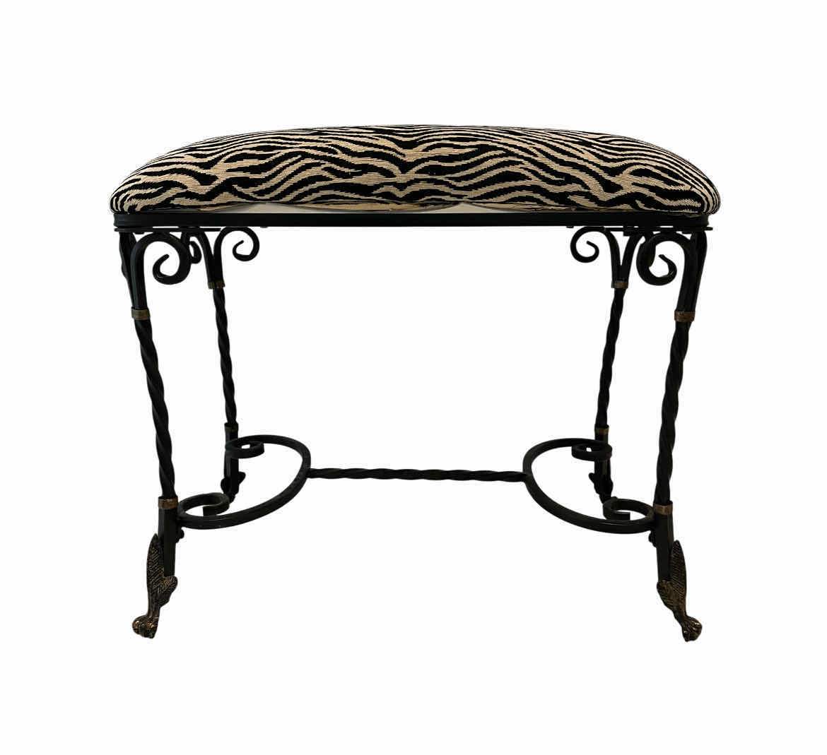 Photo 1 of HOBBY LOBBY ZEBRA PRINT UPHOLSTERED WOUGHT IRON STOOL OTTOMAN 23” X 13” H21”