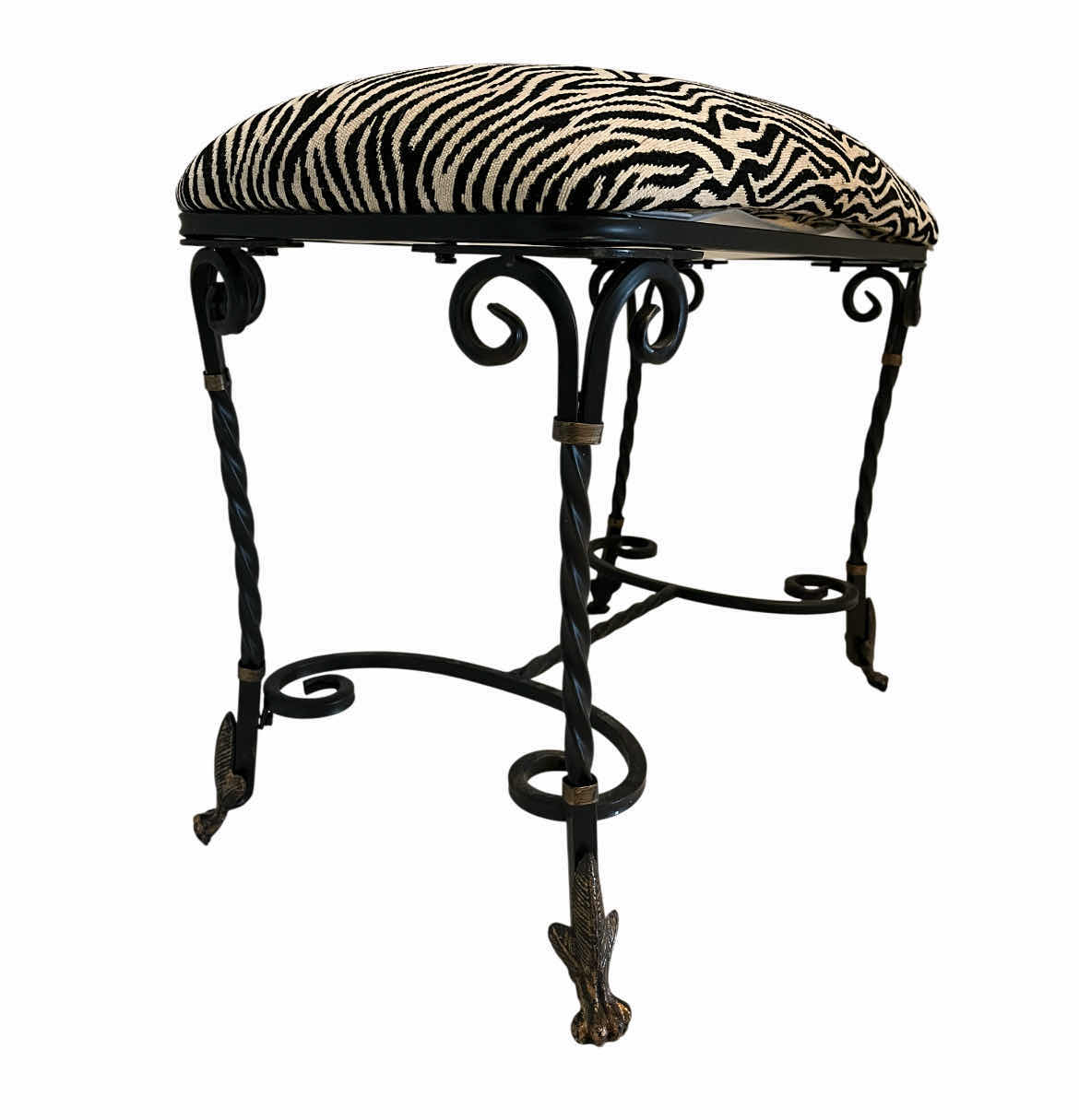 Photo 1 of HOBBY LOBBY ZEBRA PRINT UPHOLSTERED WOUGHT IRON STOOL OTTOMAN 23” X 13” H21”