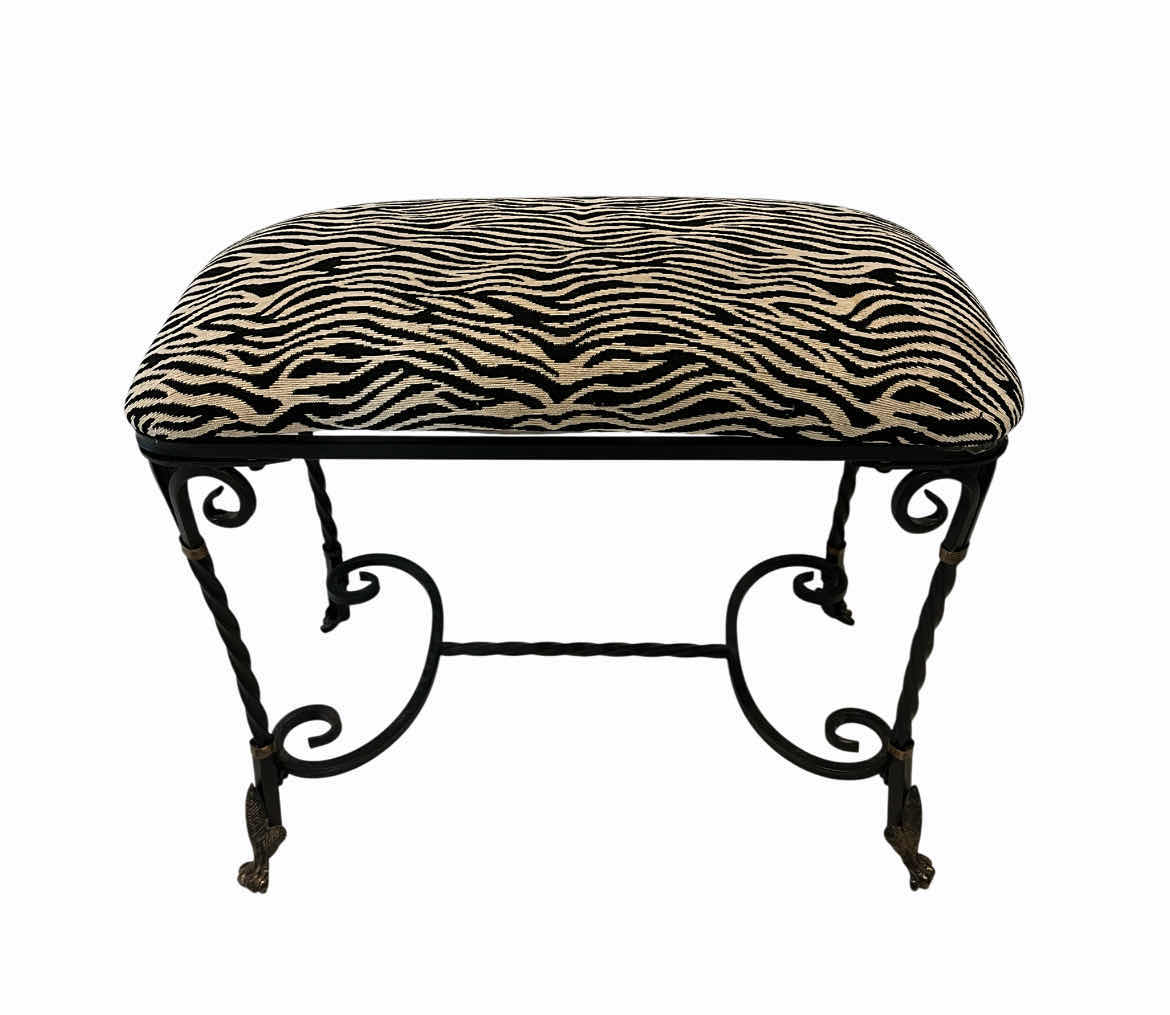 Photo 1 of HOBBY LOBBY ZEBRA PRINT UPHOLSTERED WOUGHT IRON STOOL OTTOMAN 23” X 13” H21”