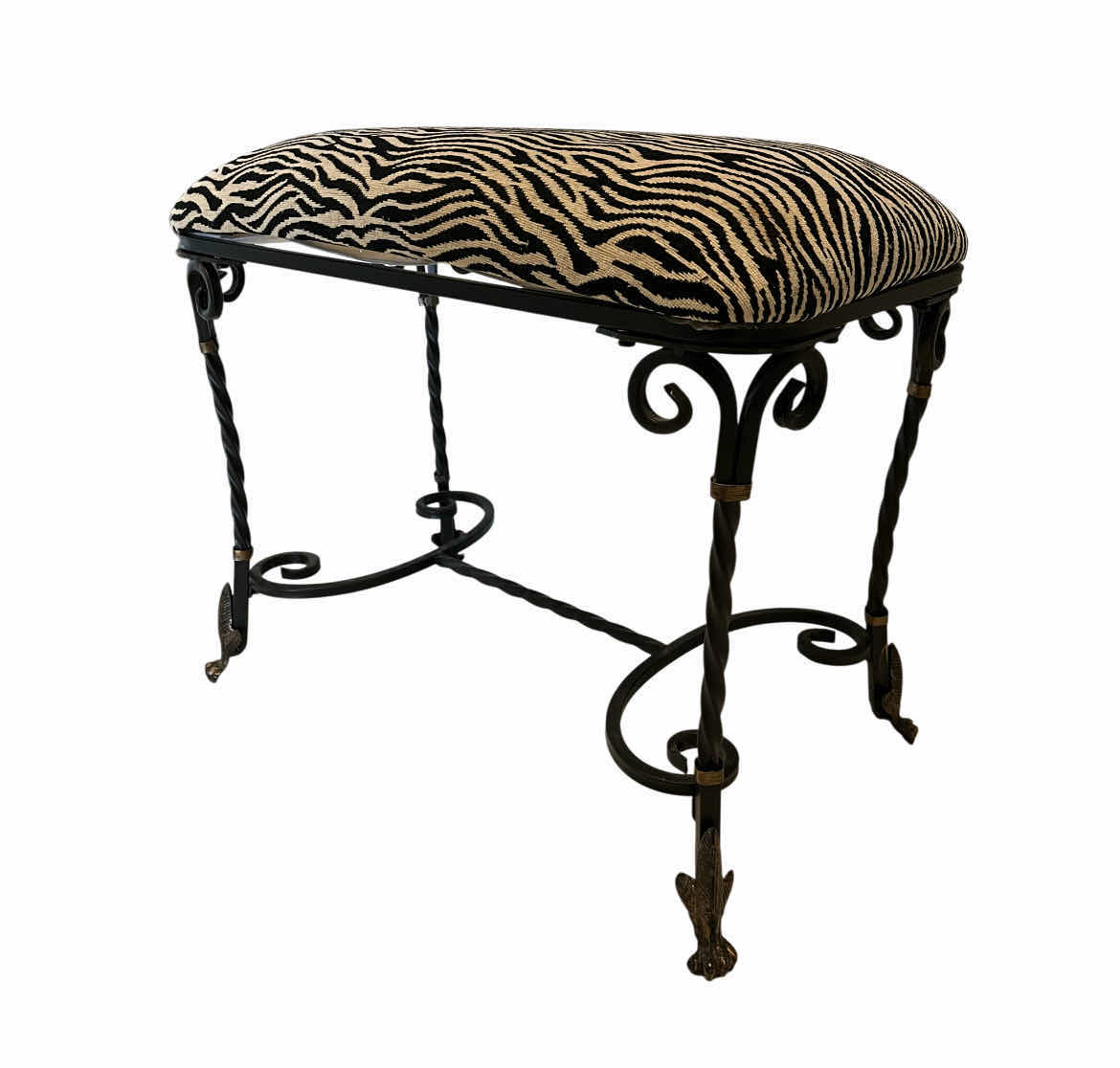 Photo 1 of HOBBY LOBBY ZEBRA PRINT UPHOLSTERED WOUGHT IRON STOOL OTTOMAN 23” X 13” H21”