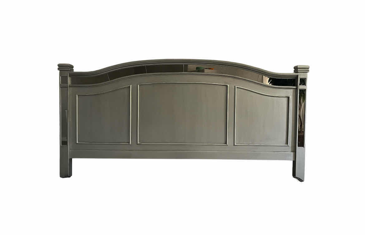 Photo 1 of PIER ONE MIRROR PANELED ANTIQUE SILVER FINISH WOOD KING SIZE BED FRAME W BOX SPRINGS 79” X 82” H54”